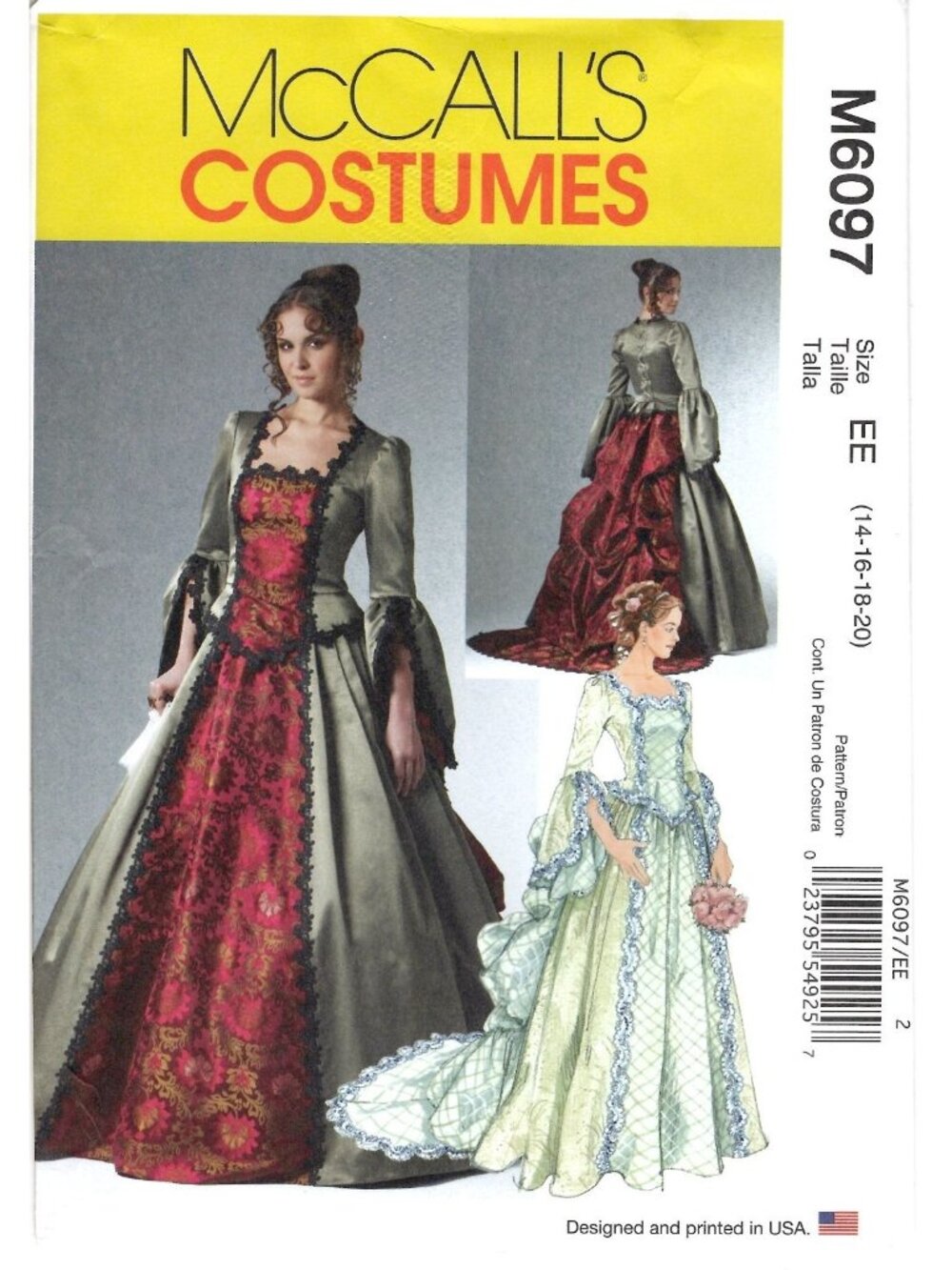 McCalls M6097 Misses 14 to 20 Renaissance Dress Costume Uncut Sewing Pattern New